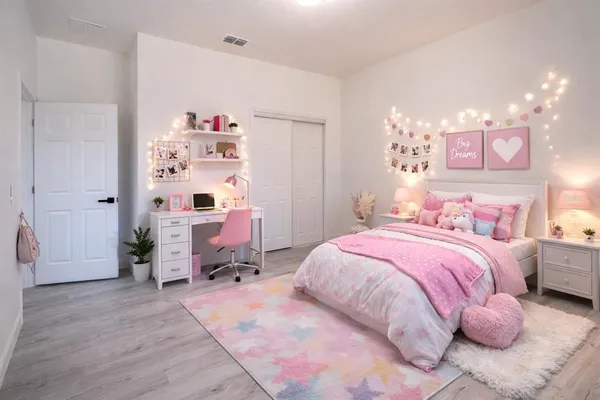 a bedroom with a bed and furniture