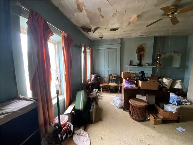 a view of backyard with barbeque grill and a large tree