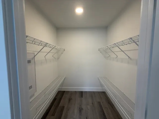 a view of a room with racks on the wall