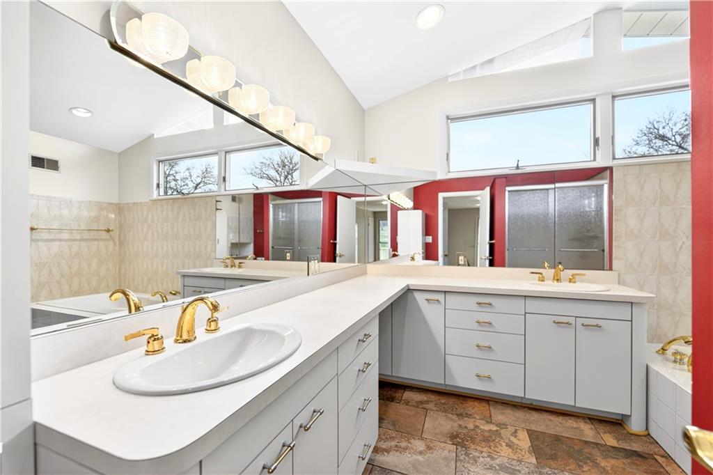 1443 Stoltz Road Bethel Park, PA 15102 - Photo 35 of 49 a bathroom with a granite countertop sink and a mirror