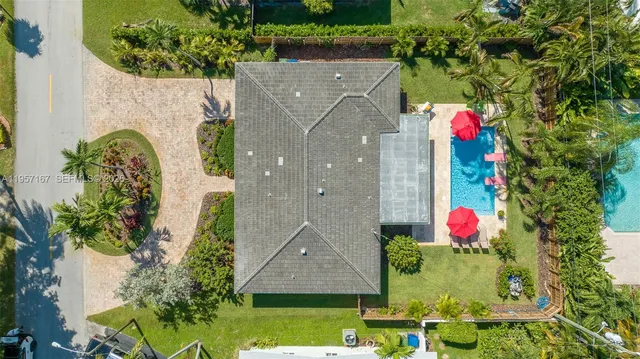 an aerial view of a house