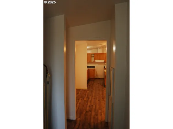 a bathroom with a glass door