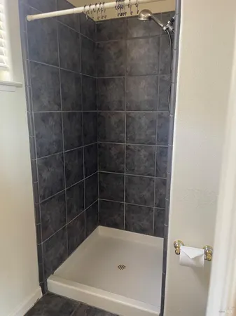 a bathroom with a bathtub