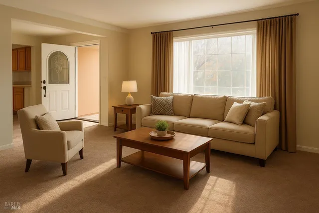 a living room with furniture and a window