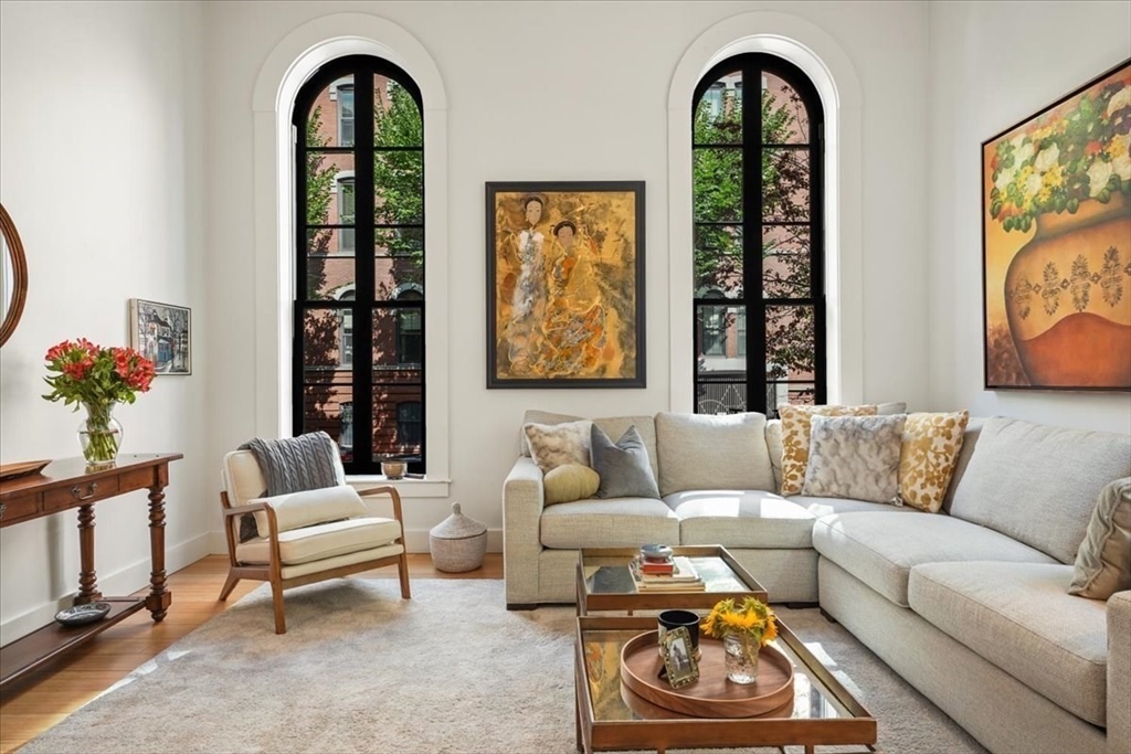 21 Father Francis Gilday Street, Unit 114 Boston, MA 02118 - Photo 8 of 28 a living room with furniture a couch and a potted plant next to a window