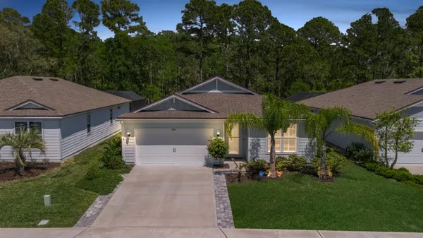 a front view of house with yard and green space