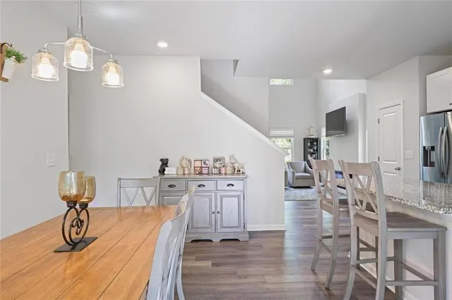 a view of a kitchen and dining room