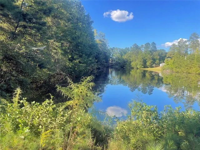 a view of lake with green space