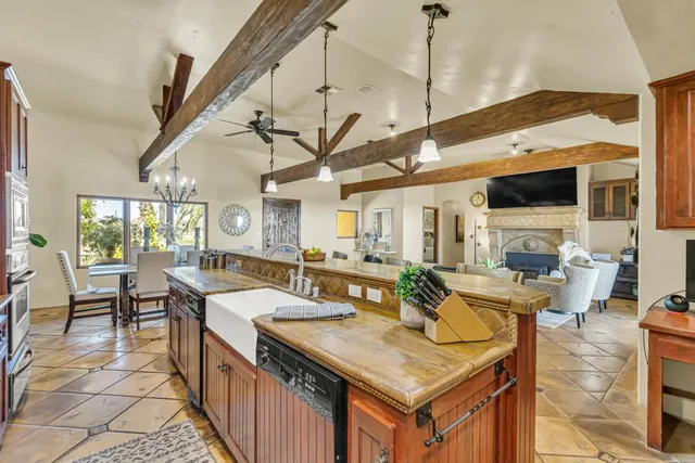 a view of a living room and dining room