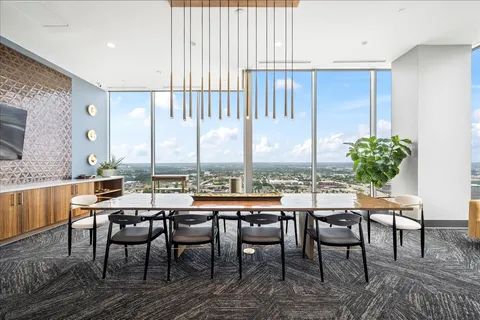 a city view with tall buildings