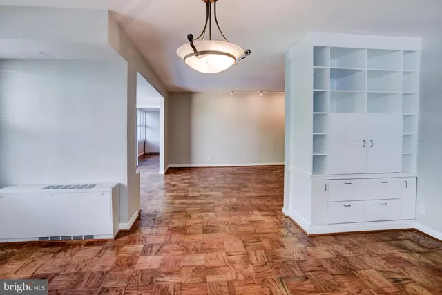 a view of a room with racks on the wall