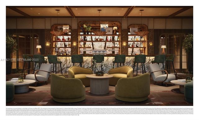 a living room with furniture and chandelier