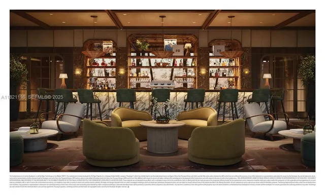 a living room with furniture and chandelier