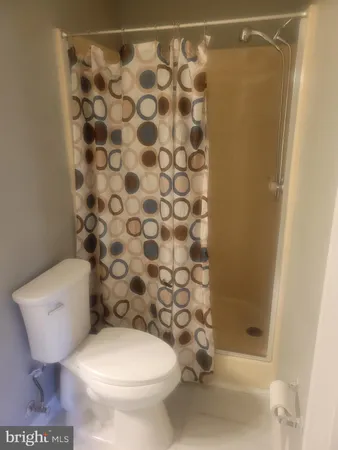 a white toilet sitting next to a shower curtain