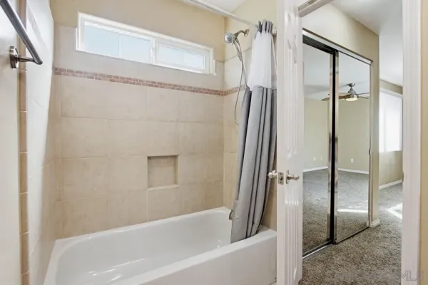 a bathroom with a bathtub