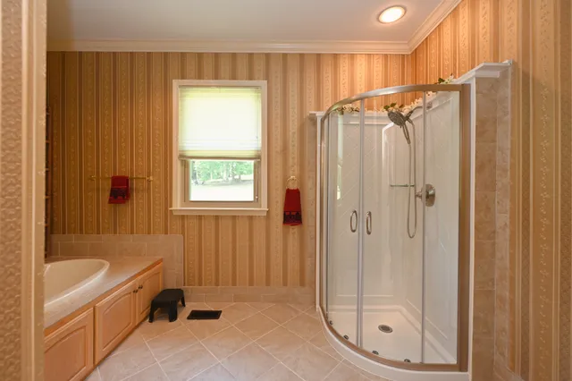 a bathroom with a tub a sink and a shower