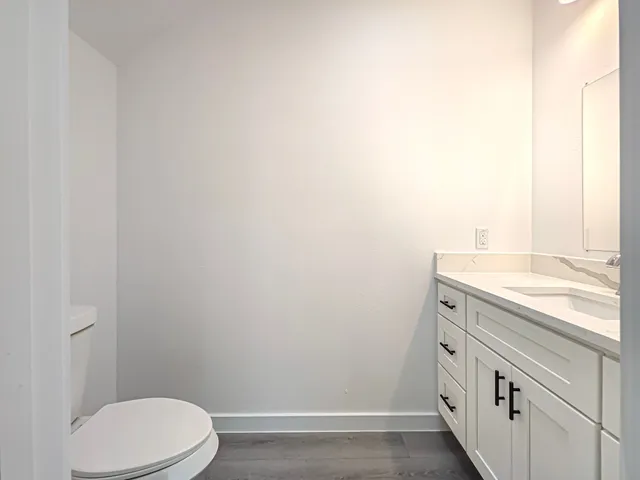 a bathroom with a sink a toilet and vanity