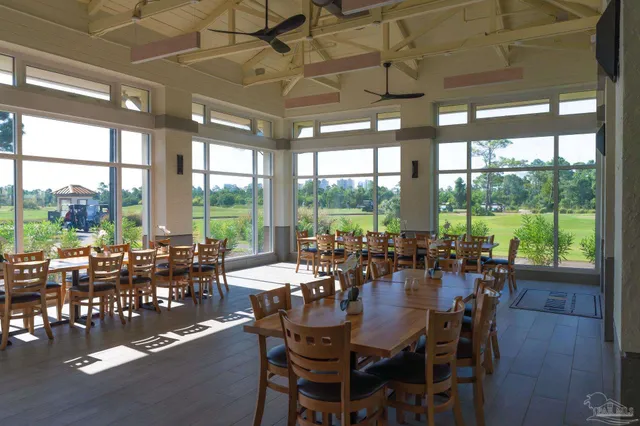a view of a lake with a large building