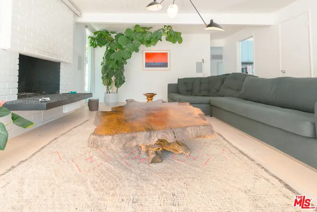 a kitchen with a large window