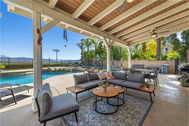 a outdoor living space with furniture and garden view