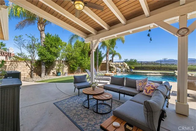 a building outdoor space with patio furniture