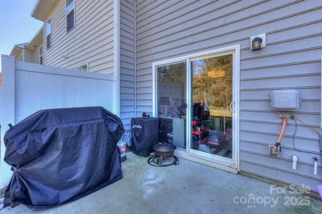 a view of a porch with seating space