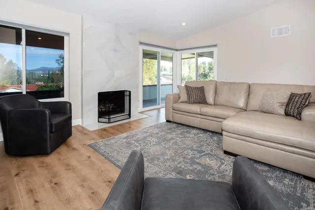 a living room with furniture window and a fireplace