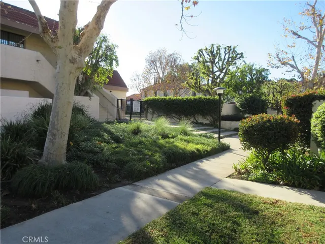 a view of a garden with pathway