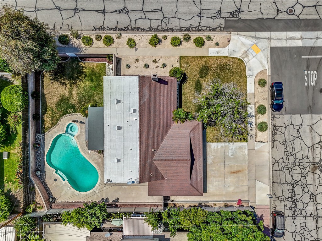 5991 Rogers Lane San Bernardino, CA 92404 - Photo 29 of 33 an aerial view of a house with a swimming pool