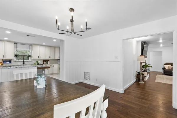 a view of a kitchen and dining room