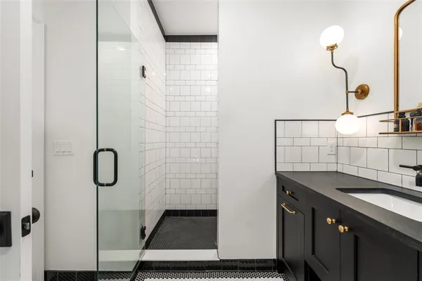 a swimming pool with outdoor seating