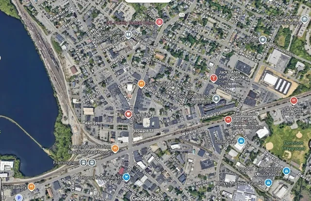 an aerial view of residential building with parking space