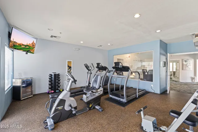 a view of a room with gym equipment