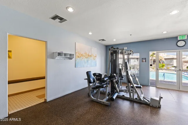 a view of a room with gym equipment