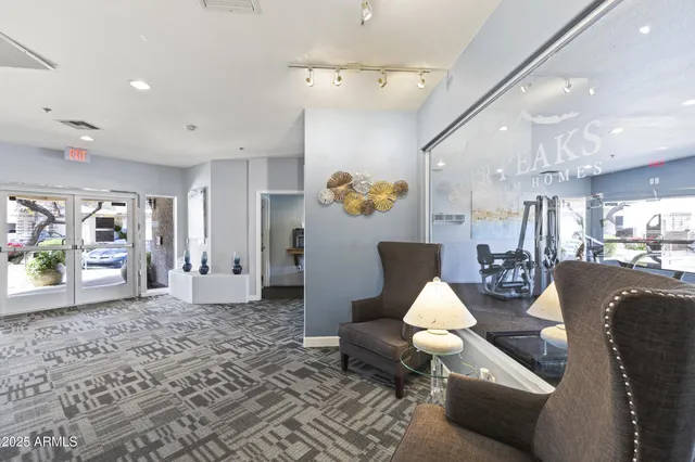 a living room with furniture