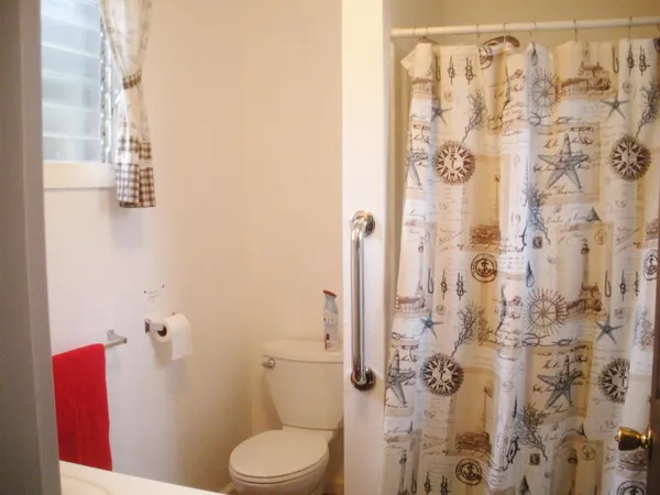 a white toilet sitting next to a shower curtain