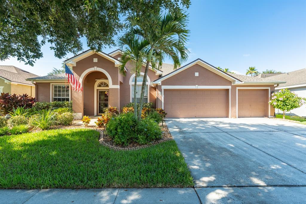 Front with (3) car garage