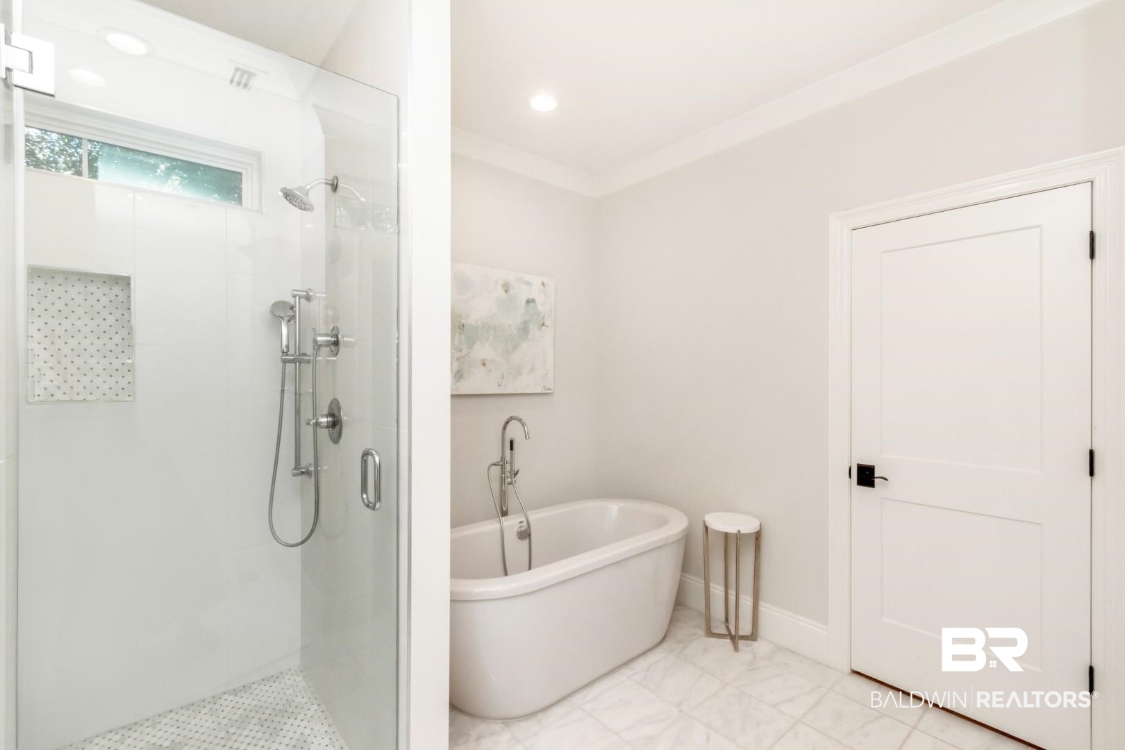 4404 Stein Street Mobile, AL 36608 - Photo 30 of 50 Full bath with a stall shower, a freestanding tub, and recessed lighting