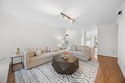 a living room with furniture and a rug