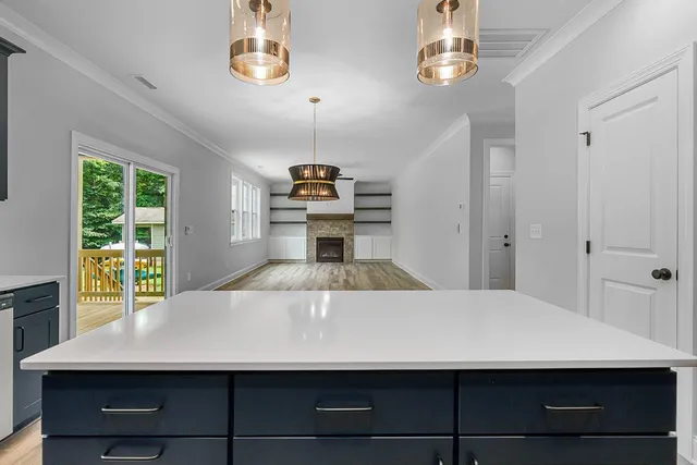 a fireplace with a clock on it