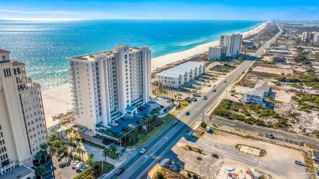 a city view with tall buildings