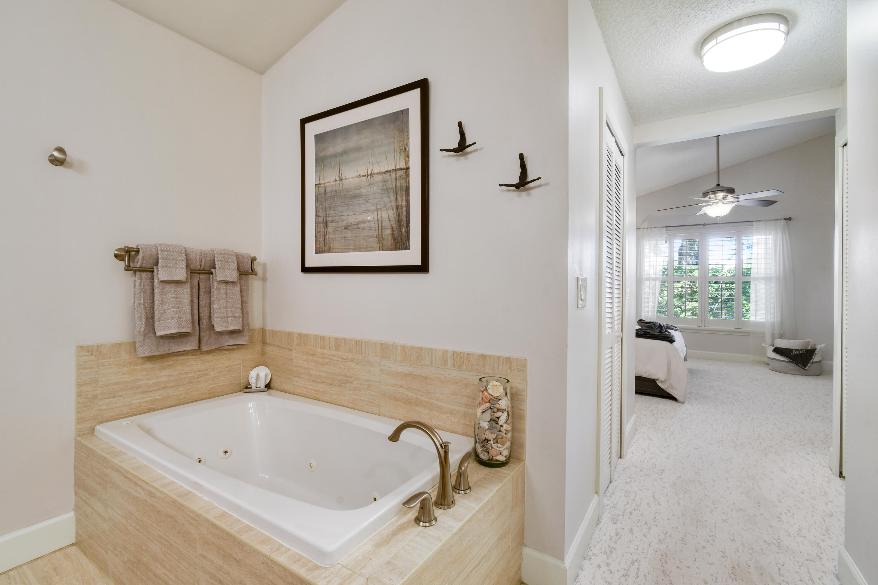 163 Spoonbill Court Jupiter, FL 33458 - Photo 35 of 67 a bathroom with a tub a sink and a large mirror