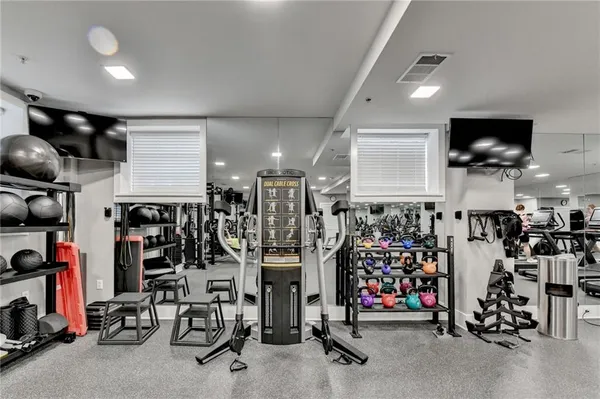 a view of a room with gym equipment