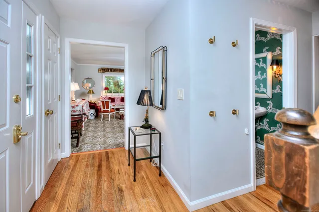 a view of dining room with wooden floor