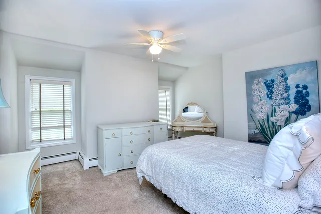 a view of a field with trees in the background