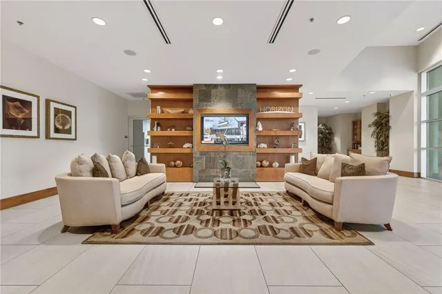 a view of a building with brick walls