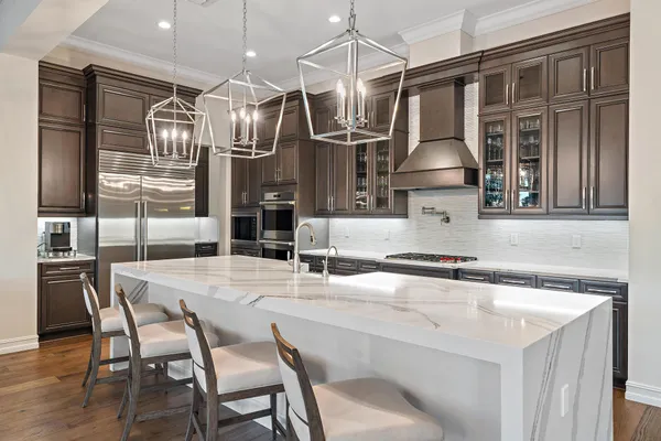 a room with furniture and a chandelier