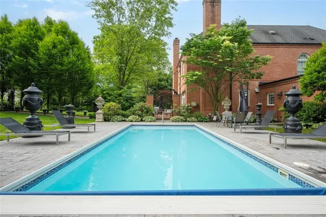a view of a park with swings