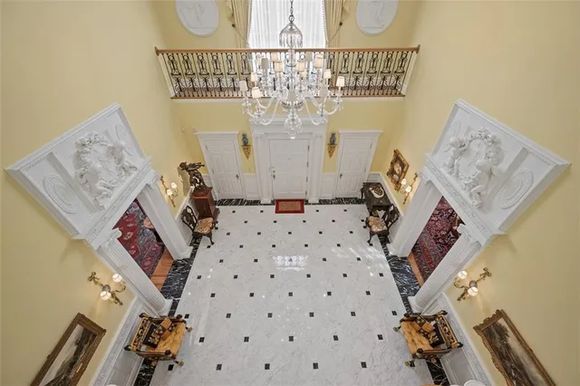 a view of a living room with a baby crib