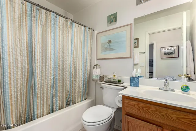a bathroom with a sink a toilet and shower curtain